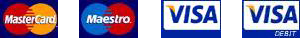 Payment cards accepted - MasterCard, Maestro, Visa, Visa Debit logo set